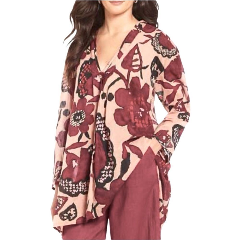 Masai Made in India Cotton Floral V Neck Tunic Top